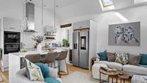 The first floor offers this fabulous fully refurbished open plan delight which leads directly out onto the top terrace where you will find the hot tub and outside kitchen.