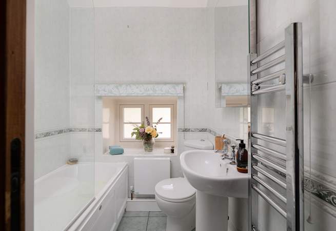 The bathroom has a bath with shower over, just the place for a long soak after hiking over the Dales. 