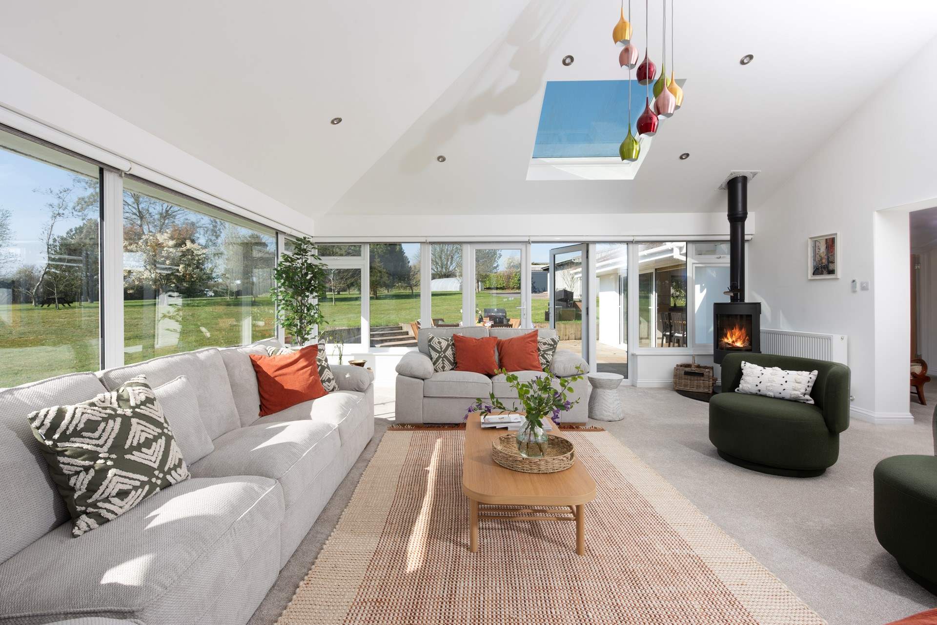 Patio doors lead out to the terrace and on chillier days the toasty wood-burner will be a welcome sight.