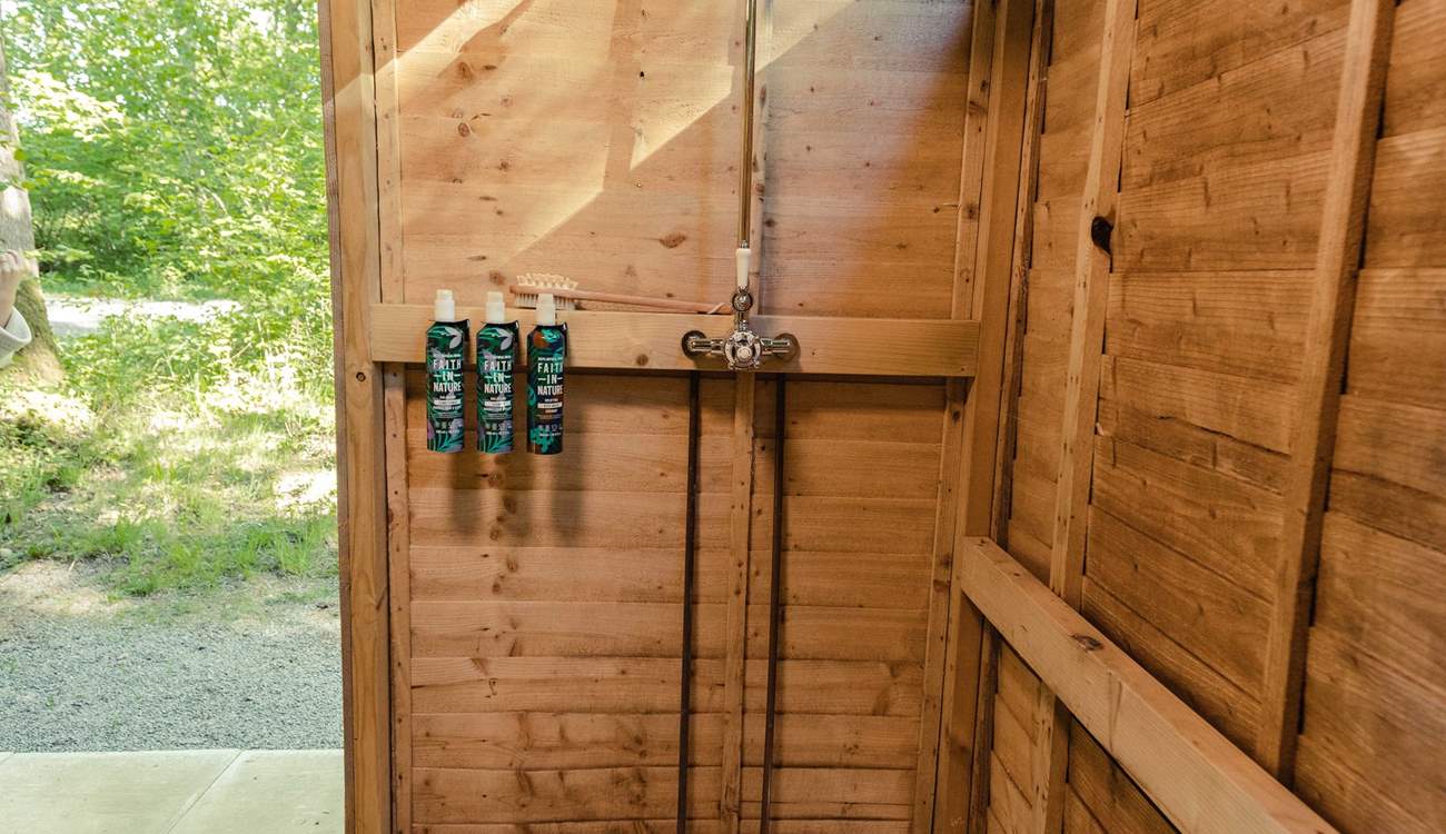 Enjoy a rainfall shower and Faith in Nature products.