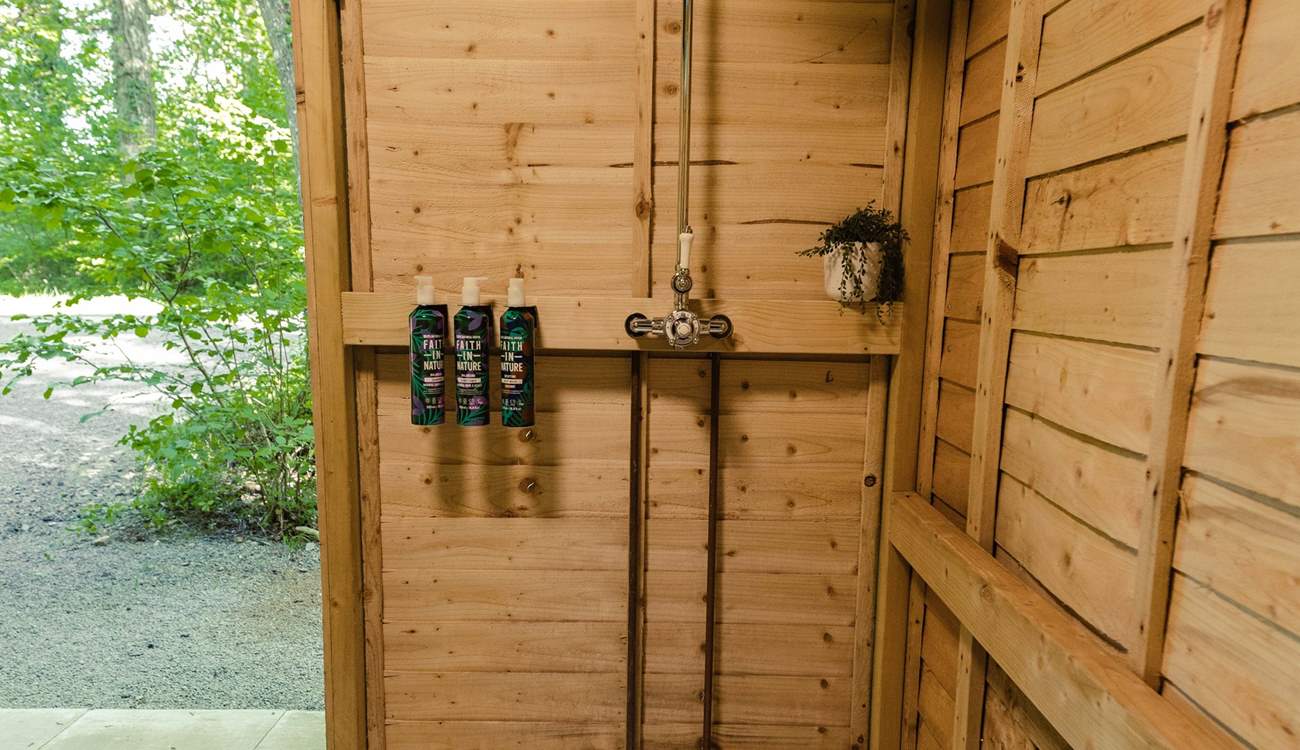 Enjoy a rainfall shower and Faith in Nature products.