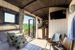 A mix of rustic and fresh interiors fill the space. 