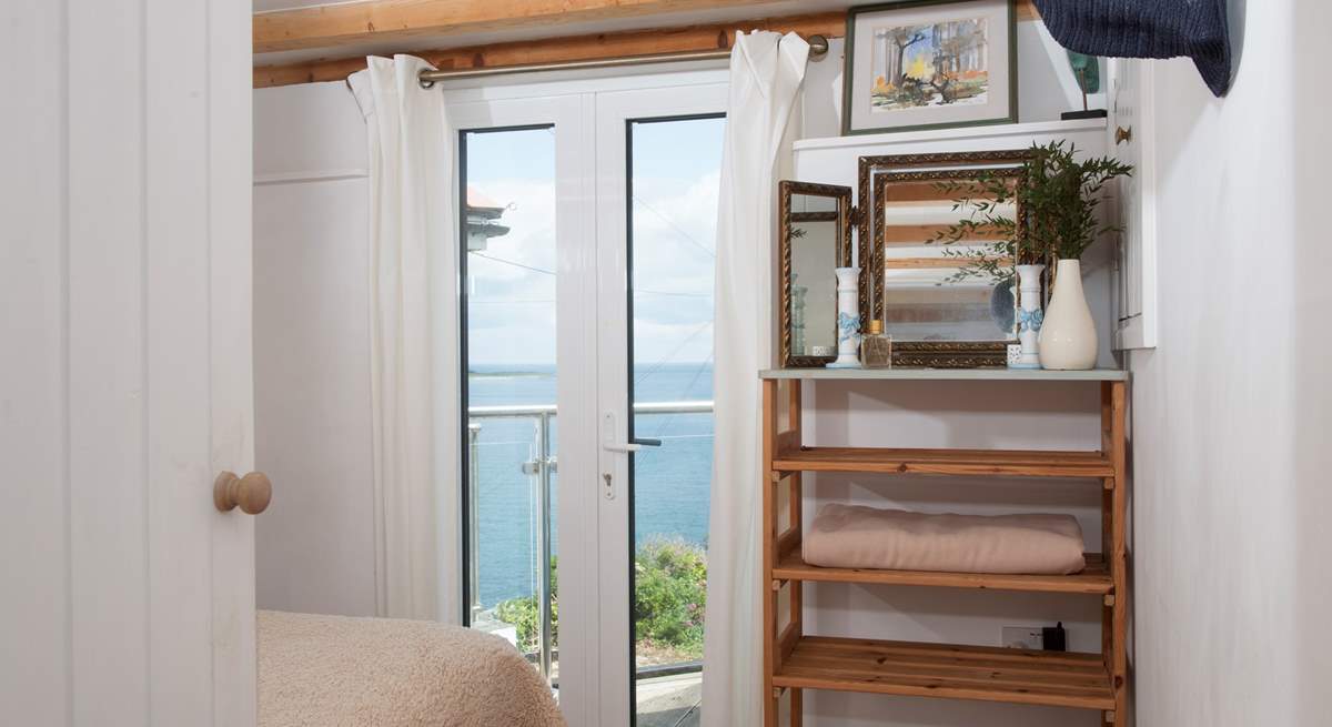 Looking out towards the balcony.