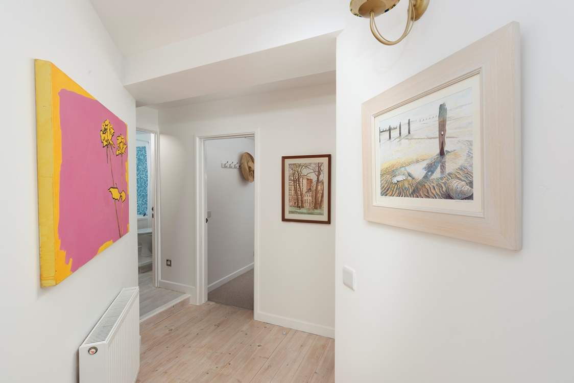 There is a step down from the bathroom.