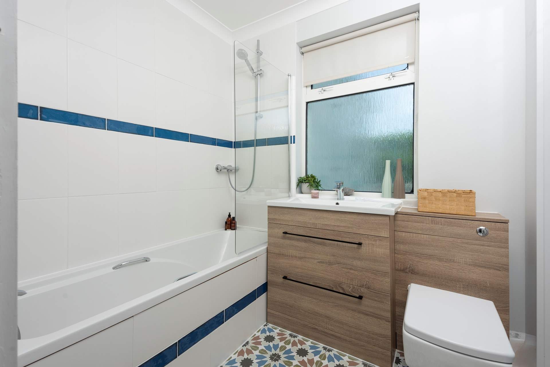 The family bathroom is ideal when you want a leisurely soak or a quick rinse off with a shower.