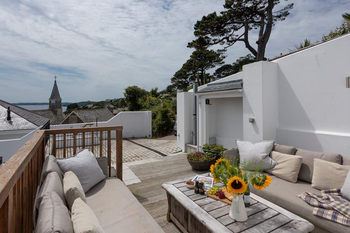 Rooftop views towards the sea from the terrace.