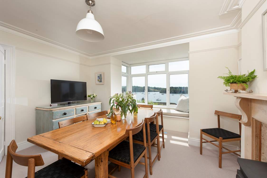 The dining-room has stunning views and a gorgeous window seat.