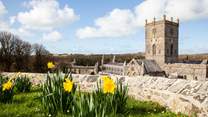 Enchanting St Davids' Cathedral.Take lunch in the Refectory Cafe. Nearby is glorious Whitesands Beach and the picturesque harbour village of Solva, with good eateries and boutique shops to browse. 