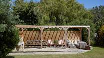 The patio terrace creates a dedicated entertaining space.
