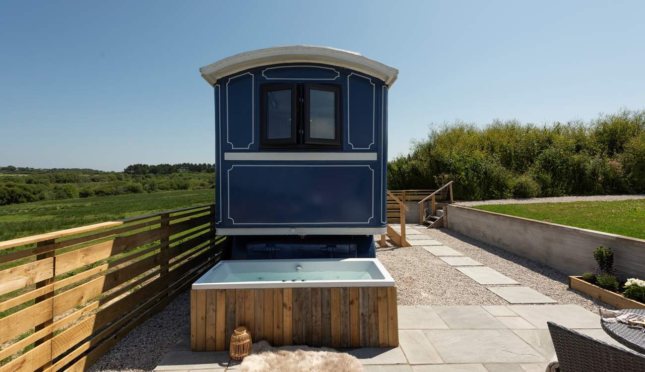 A lovingly-restored showman's wagon in the Cornish countryside.
