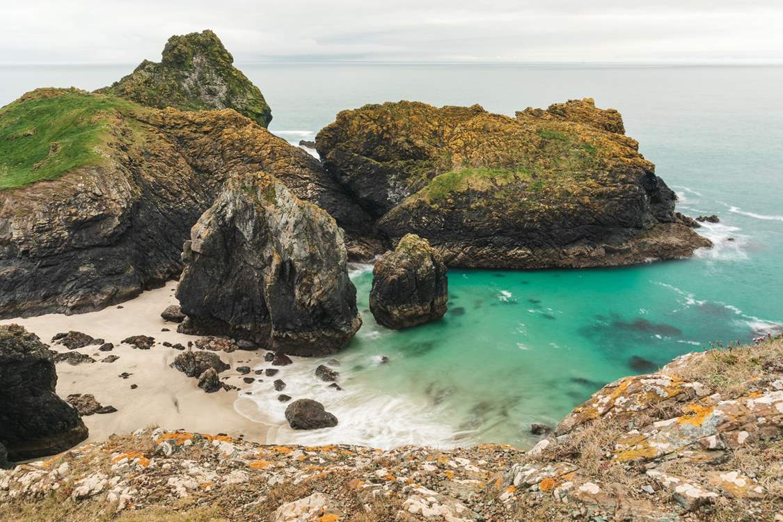 Kynance Cove is a short drive, or 1 hour 40 minutes coast path hike.
