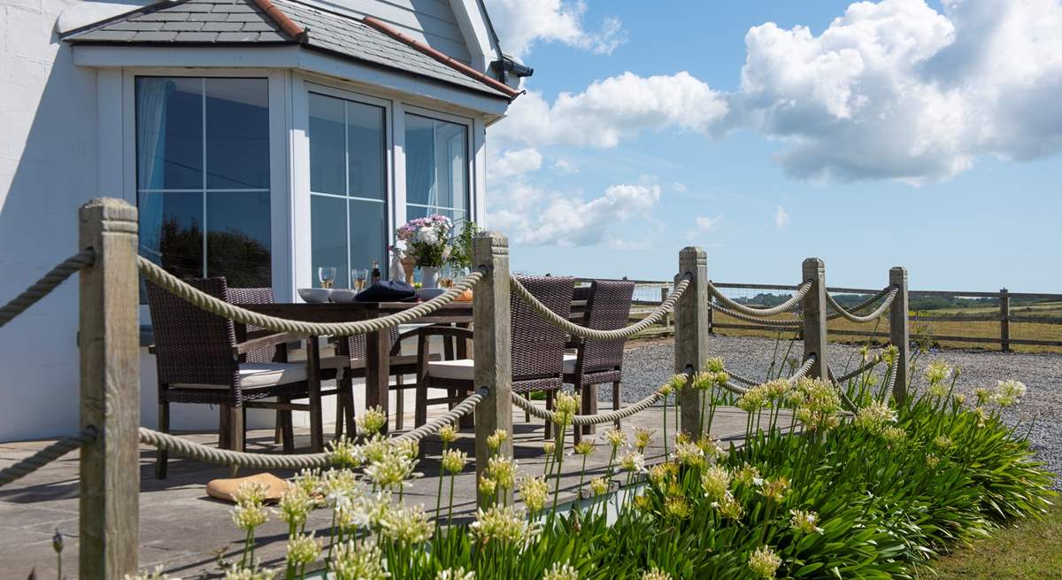 The front patio is the perfect spot for al fresco dining.