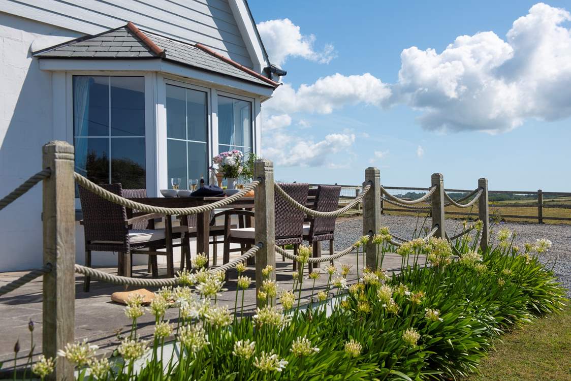 The front patio is the perfect spot for al fresco dining.