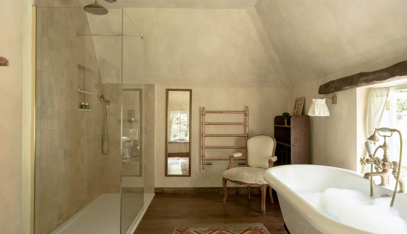 There is a double size  shower with rainfall shower-head.