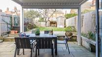 Looking out through the kitchen bi-fold doors.