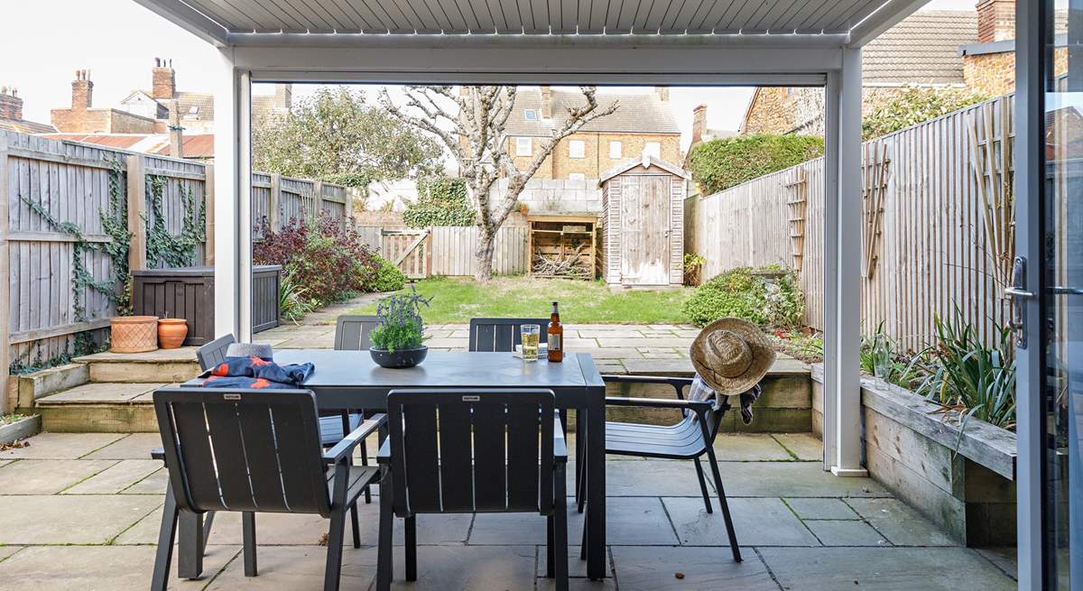 Looking out through the kitchen bi-fold doors.