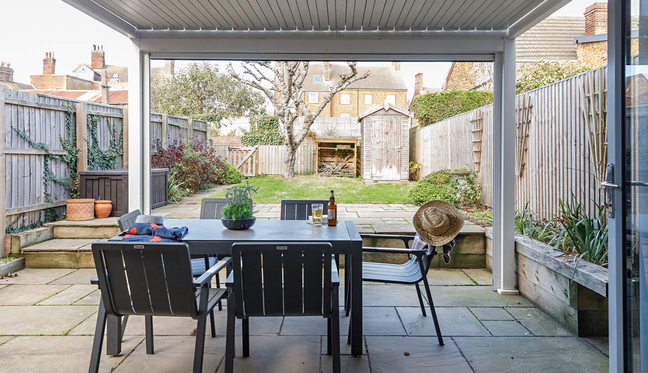 Looking out through the kitchen bi-fold doors.