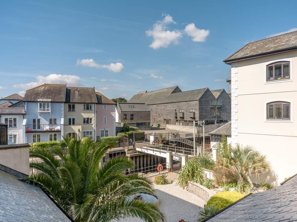 The balcony overlooks the marina.
