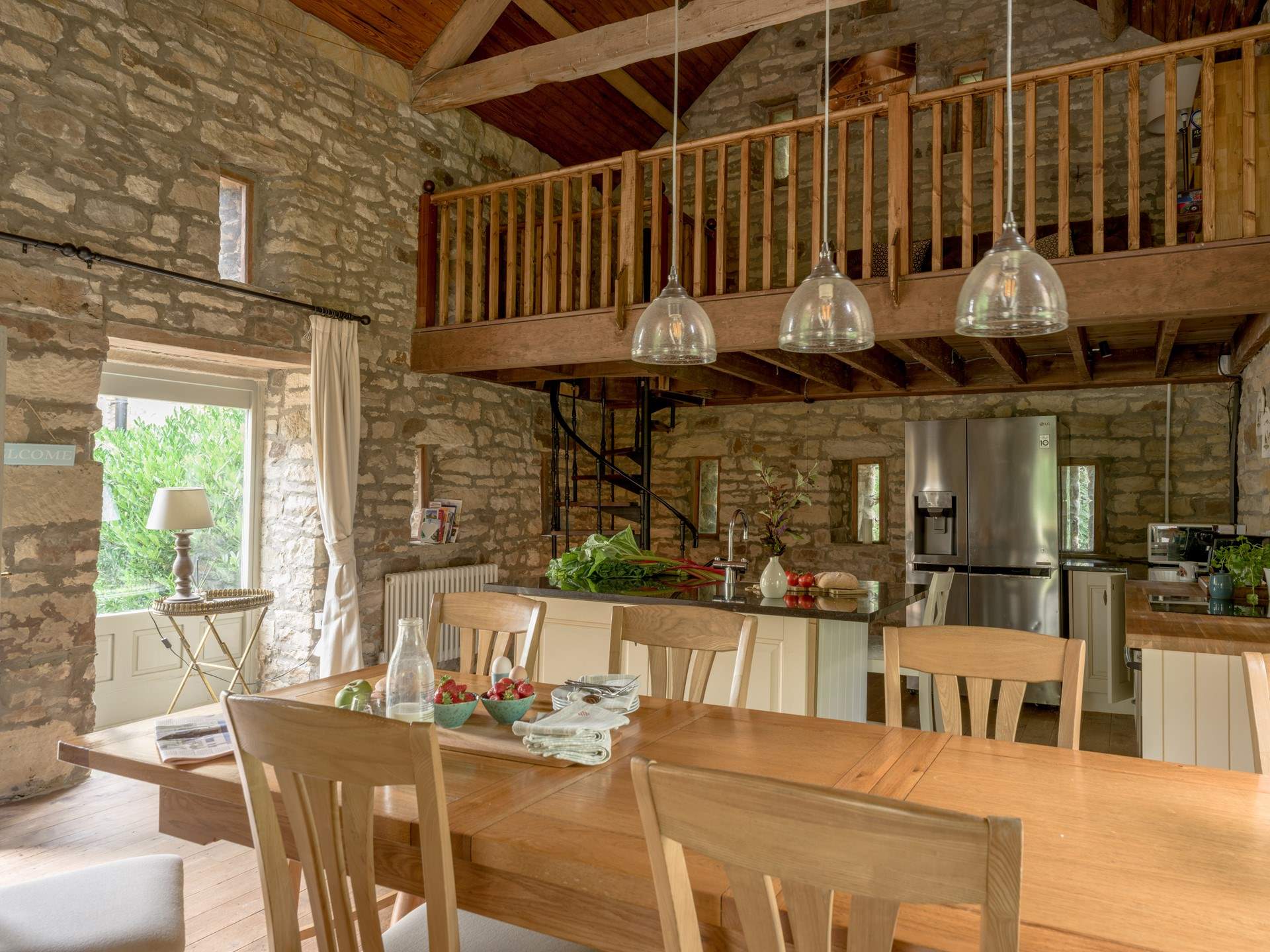 The stone walls show the history of this beautiful barn. 