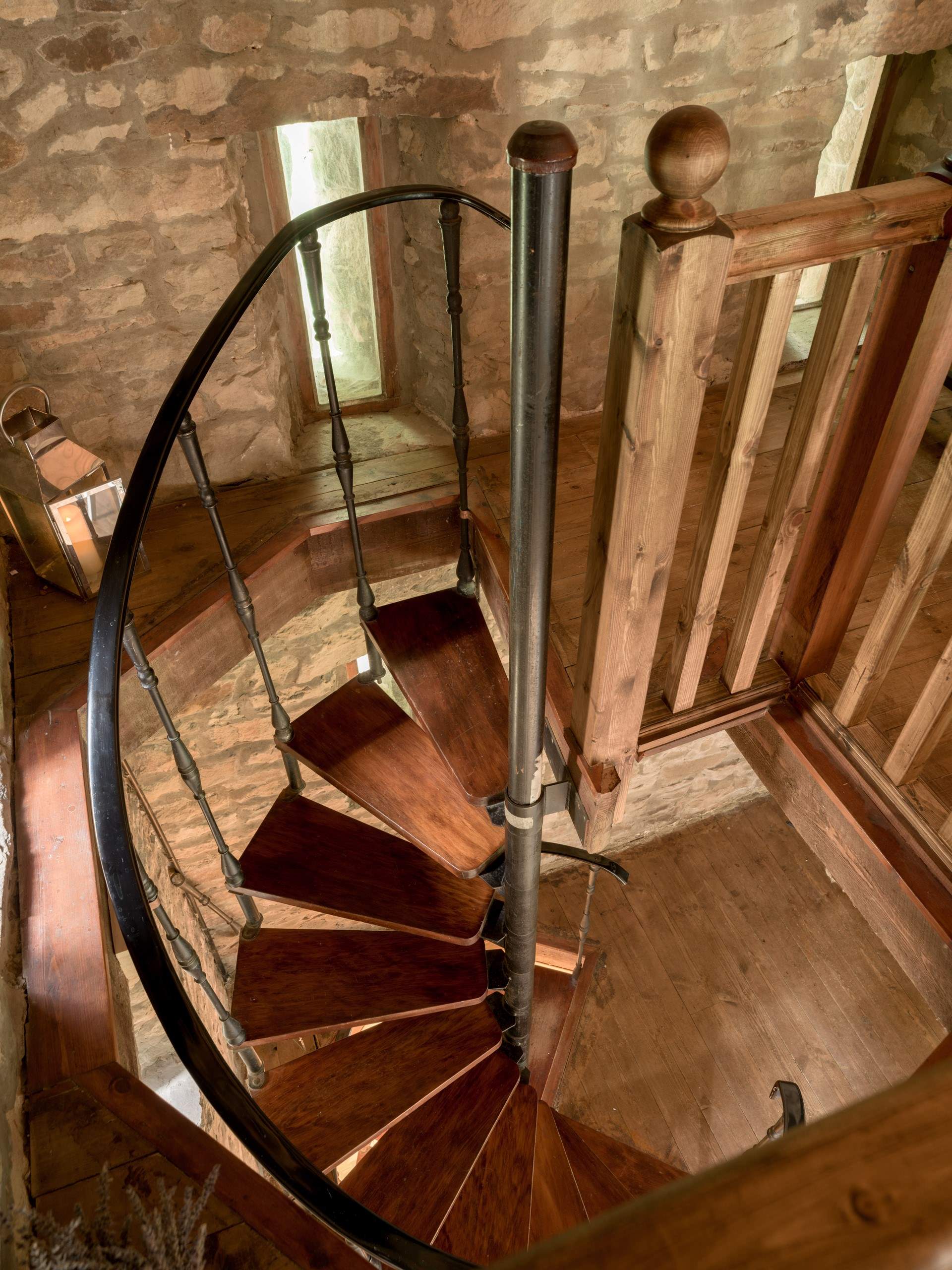 Take care on the spiral staircase. 