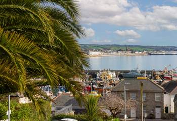 Bustling Newlyn harbour looking across to Penzance.