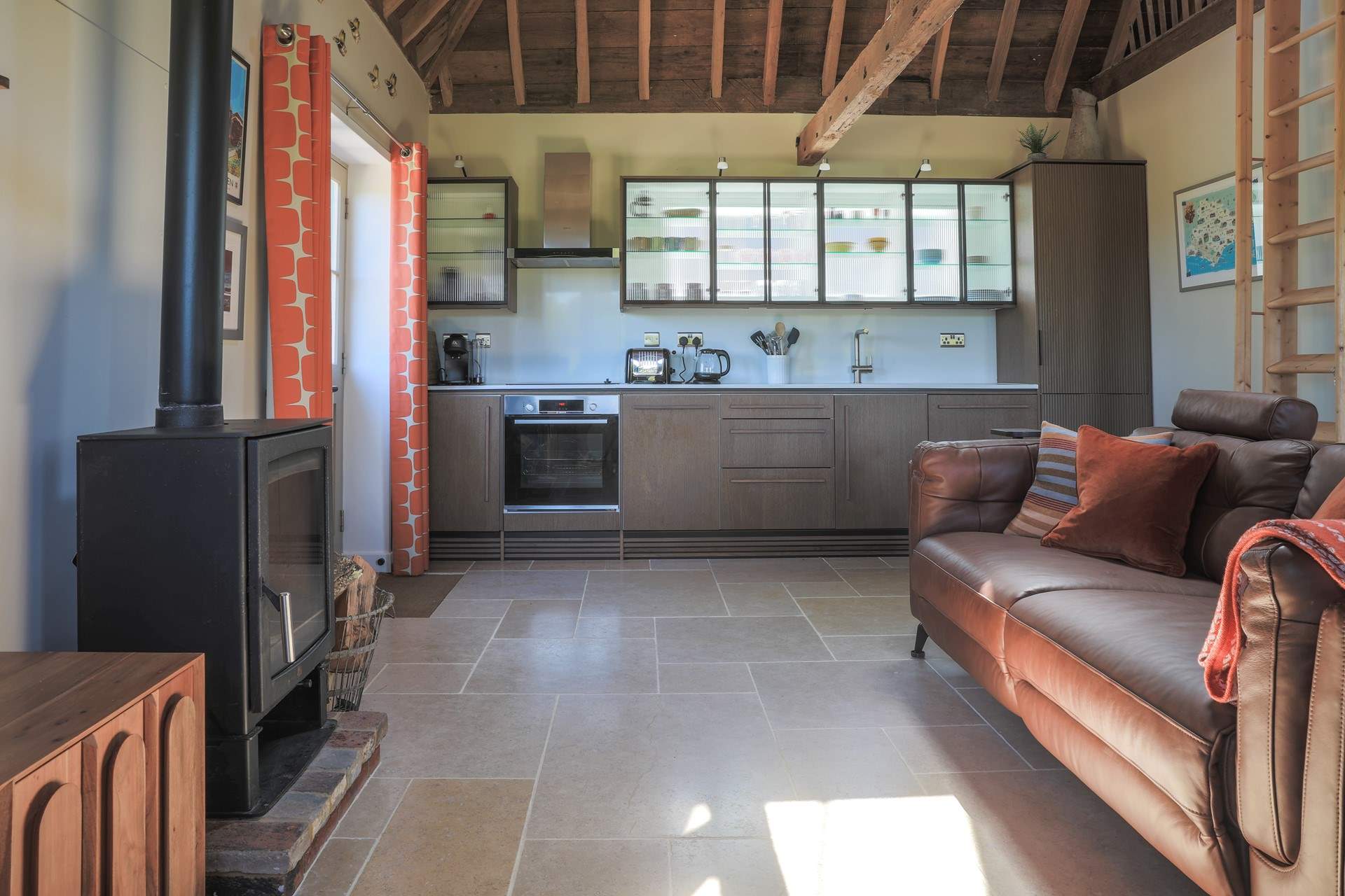 The open plan living area has plenty of space for two.