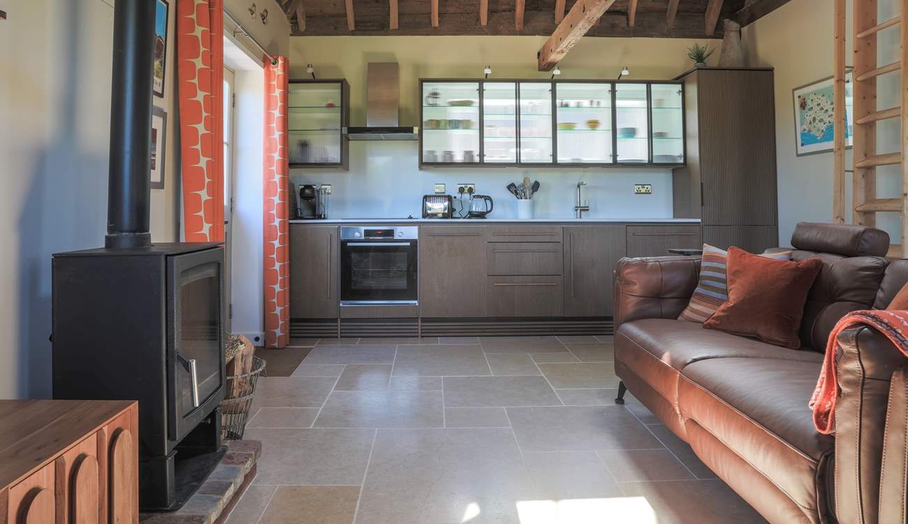 The open plan living area has plenty of space for two.