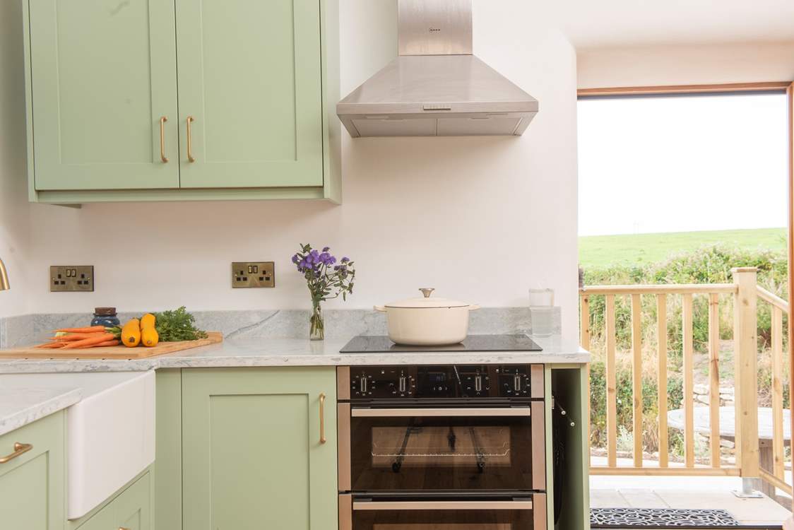 The kitchen opens up to the patio area.