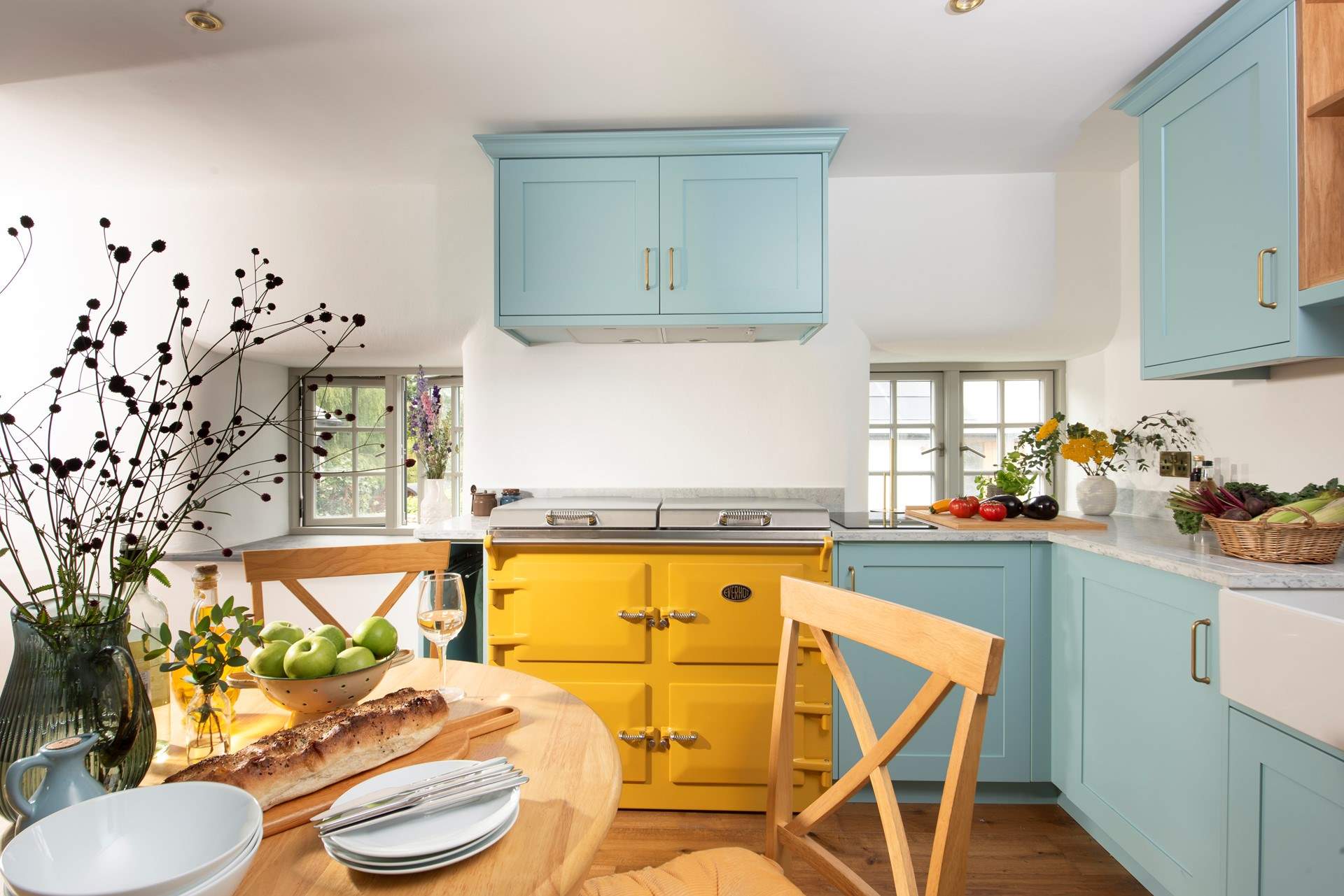 The opulent kitchen boasts an Everhot cooker.