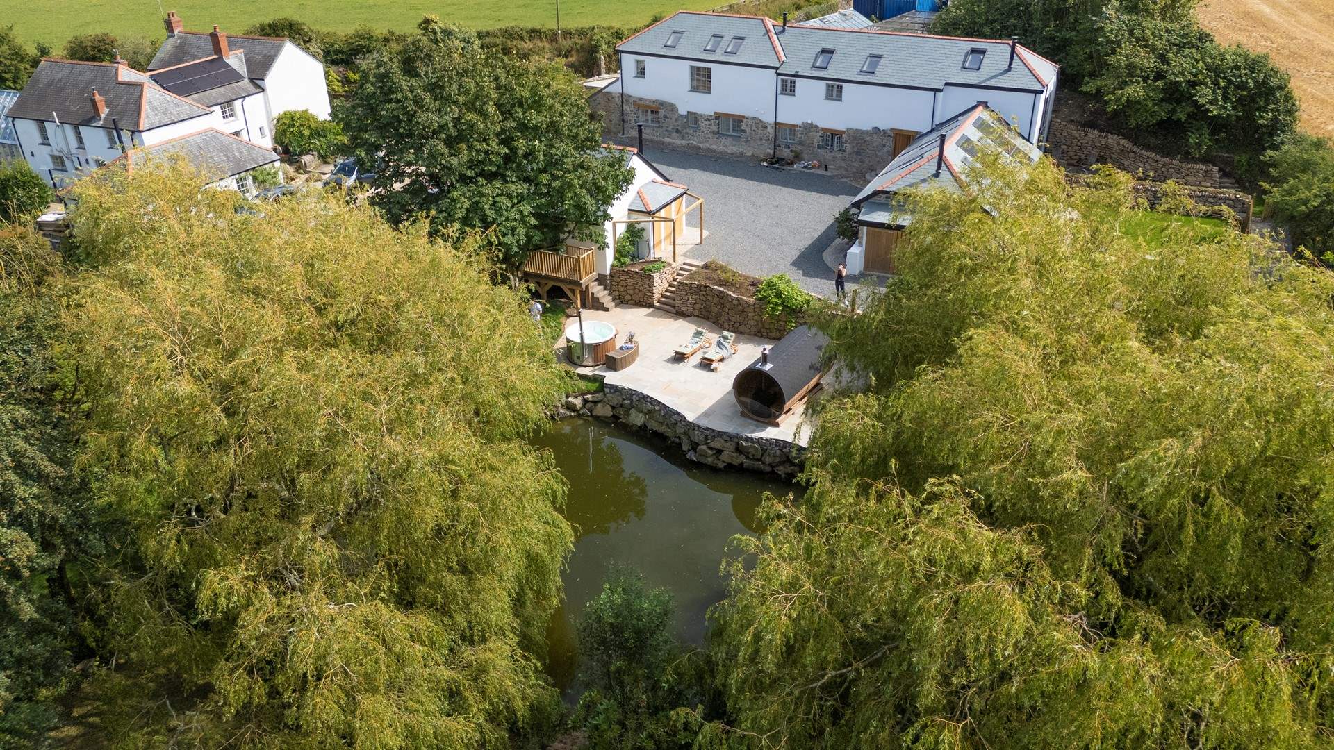 An aerial view of Darling Chestnut, its two sister properties and the friendly owners' home.