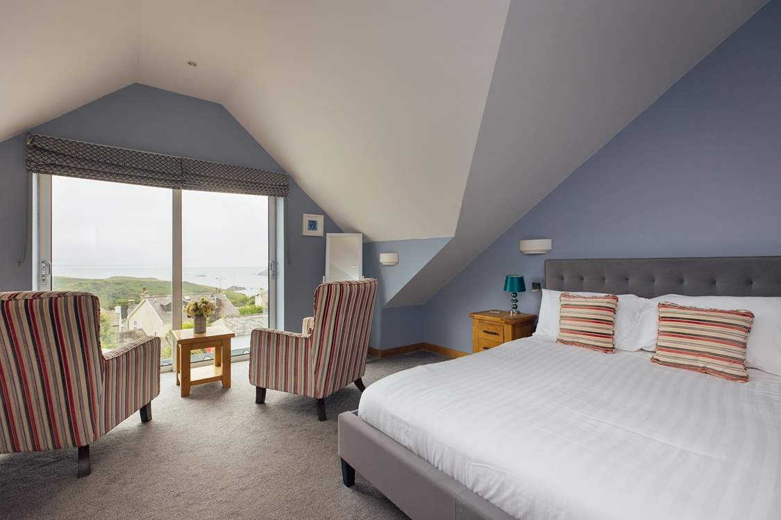 Unending sea views across St Brides Bay from the principal bedroom on the second floor.