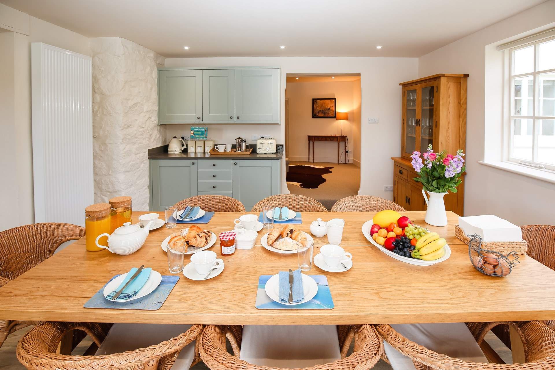 The kitchen table is the perfect spot to enjoy a hearty breakfast before a day of fun and games.