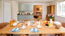 The kitchen table is the perfect spot to enjoy a hearty breakfast before a day of fun and games.