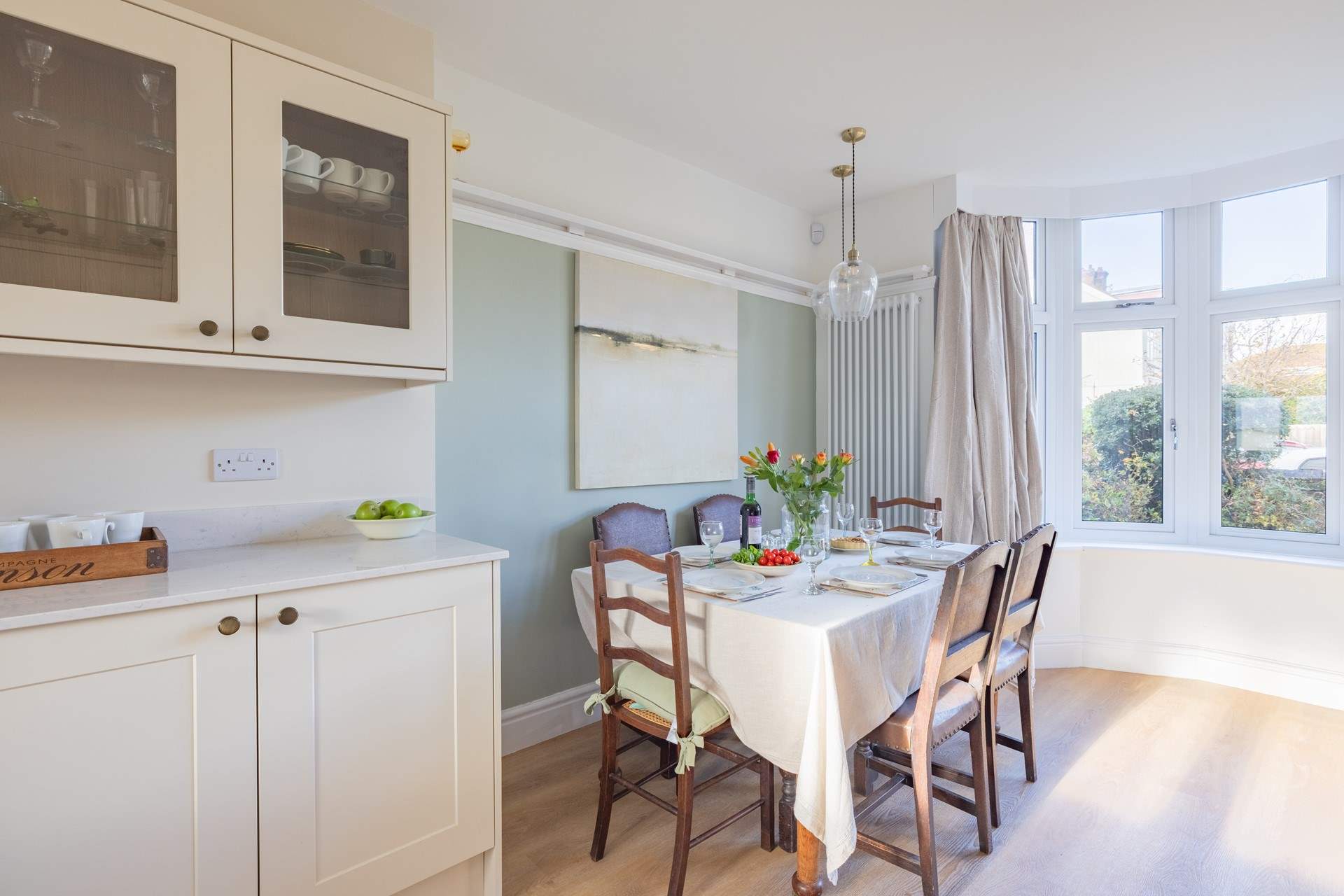 The kitchen/dining area is a sociable space.