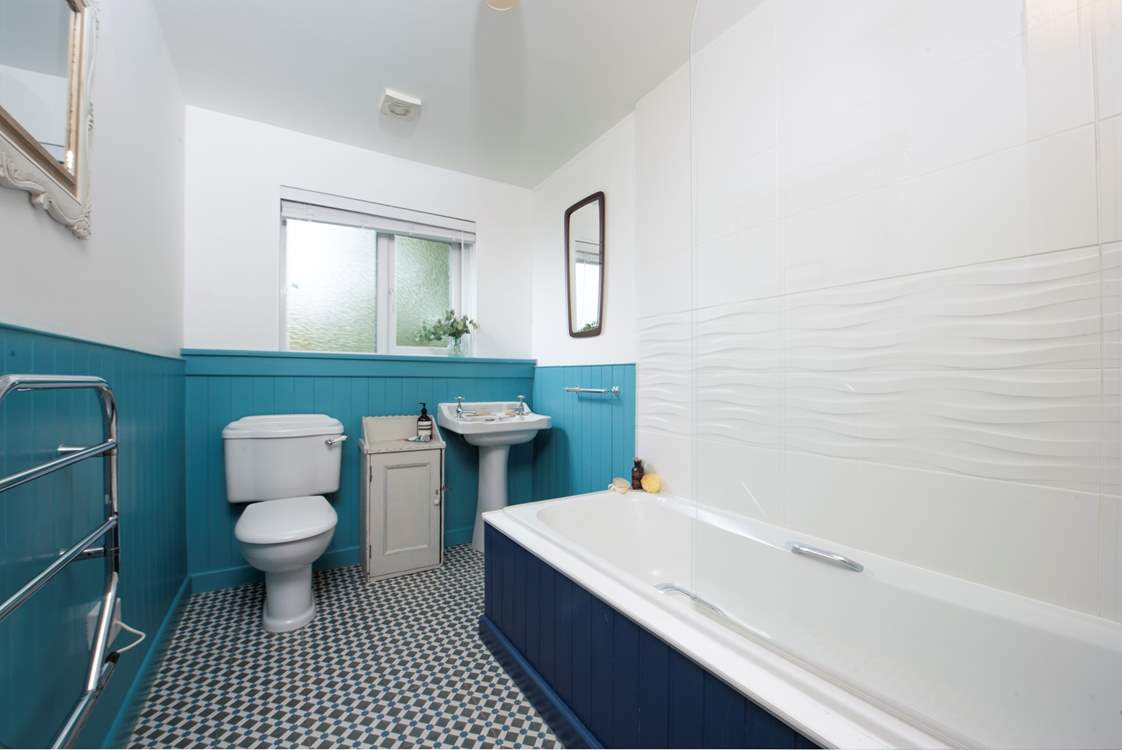 The family bathroom on the first floor is a great place for a long soak.