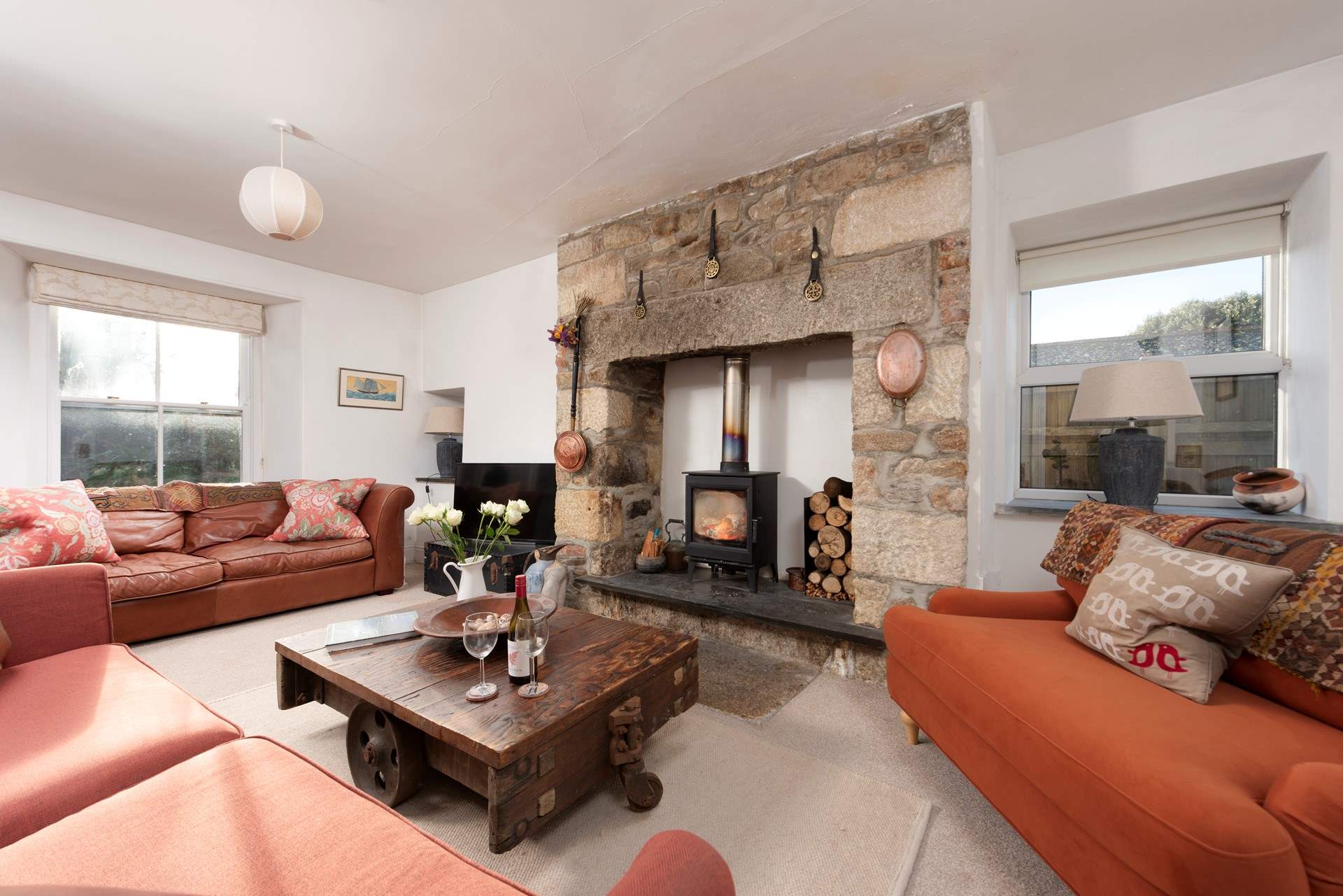 Fireside moments with a garden view.