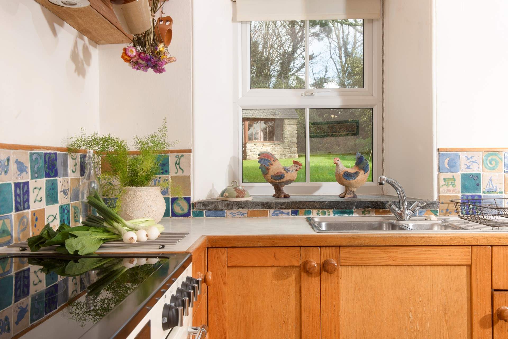 Views to the garden and games barn from the kitchen.