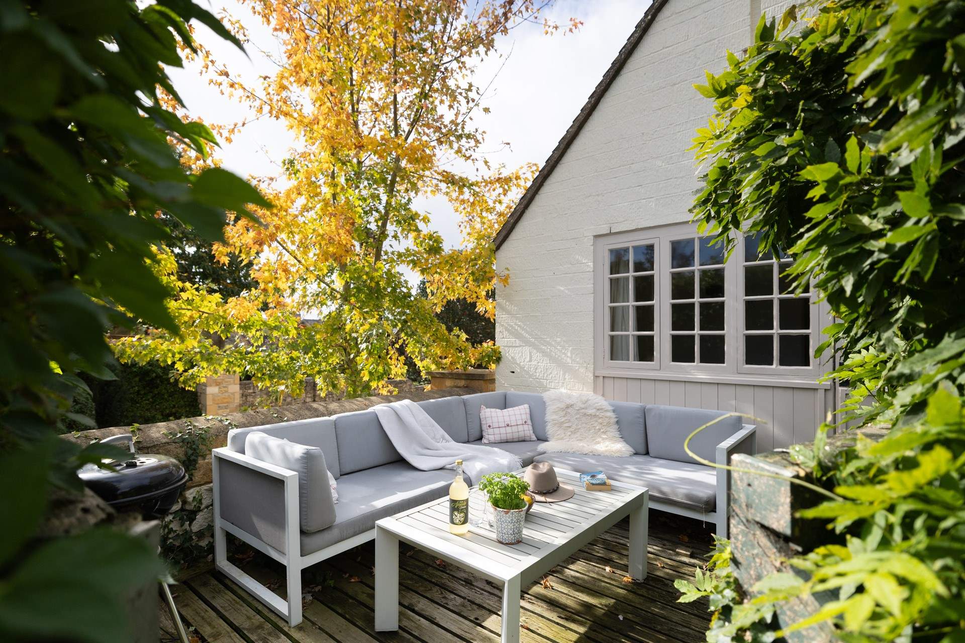 The raised patio can be accessed from bedroom one and from an outside staircase.