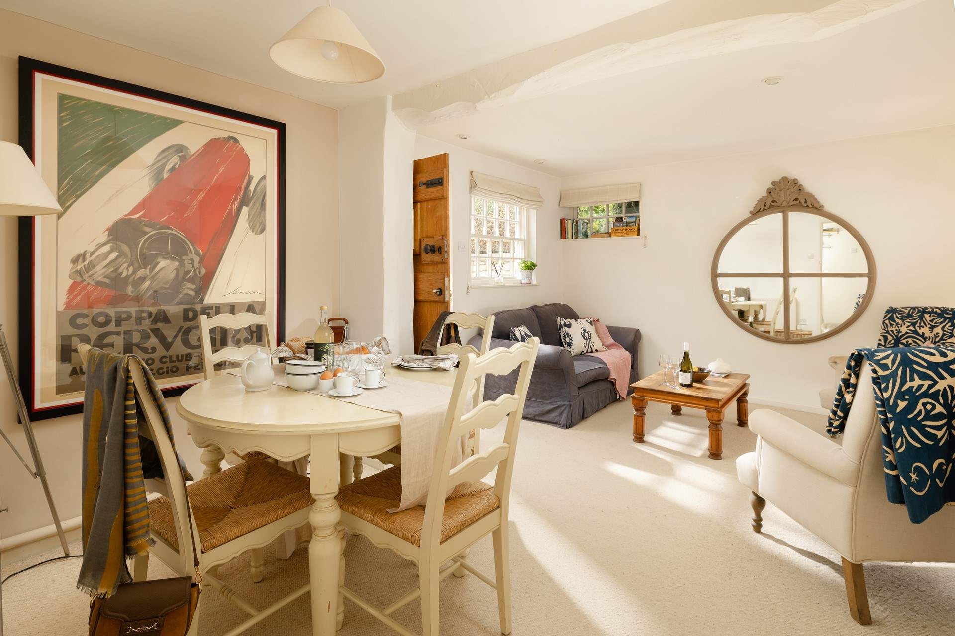 Stylish artwork frames the dining-area.