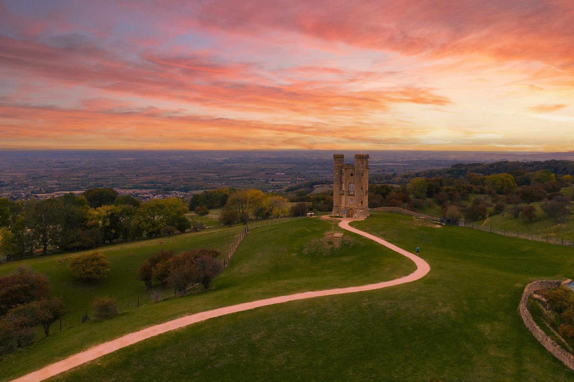 Broadway Tower in the dimming evening light. 