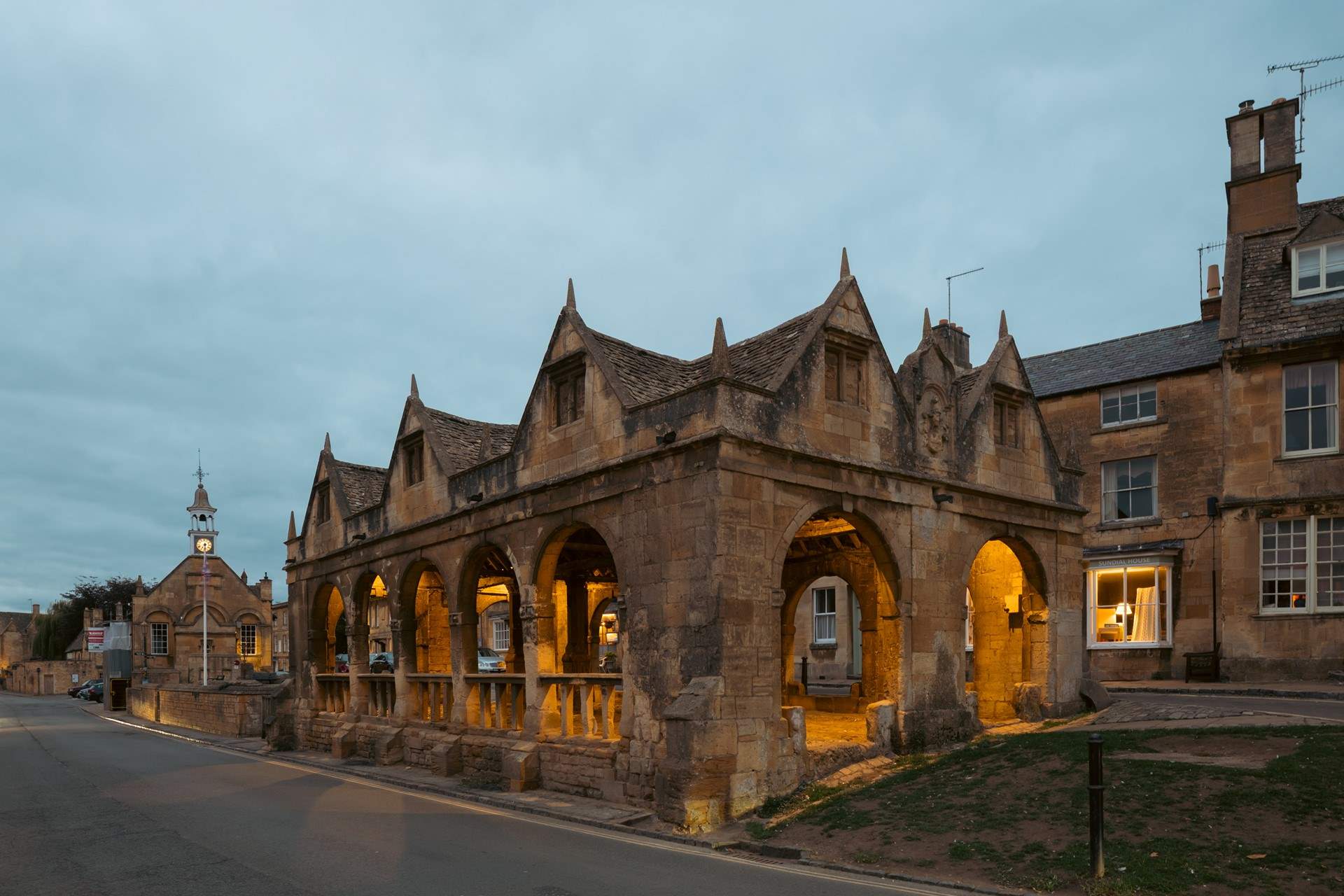 The high street is atmospheric at night.