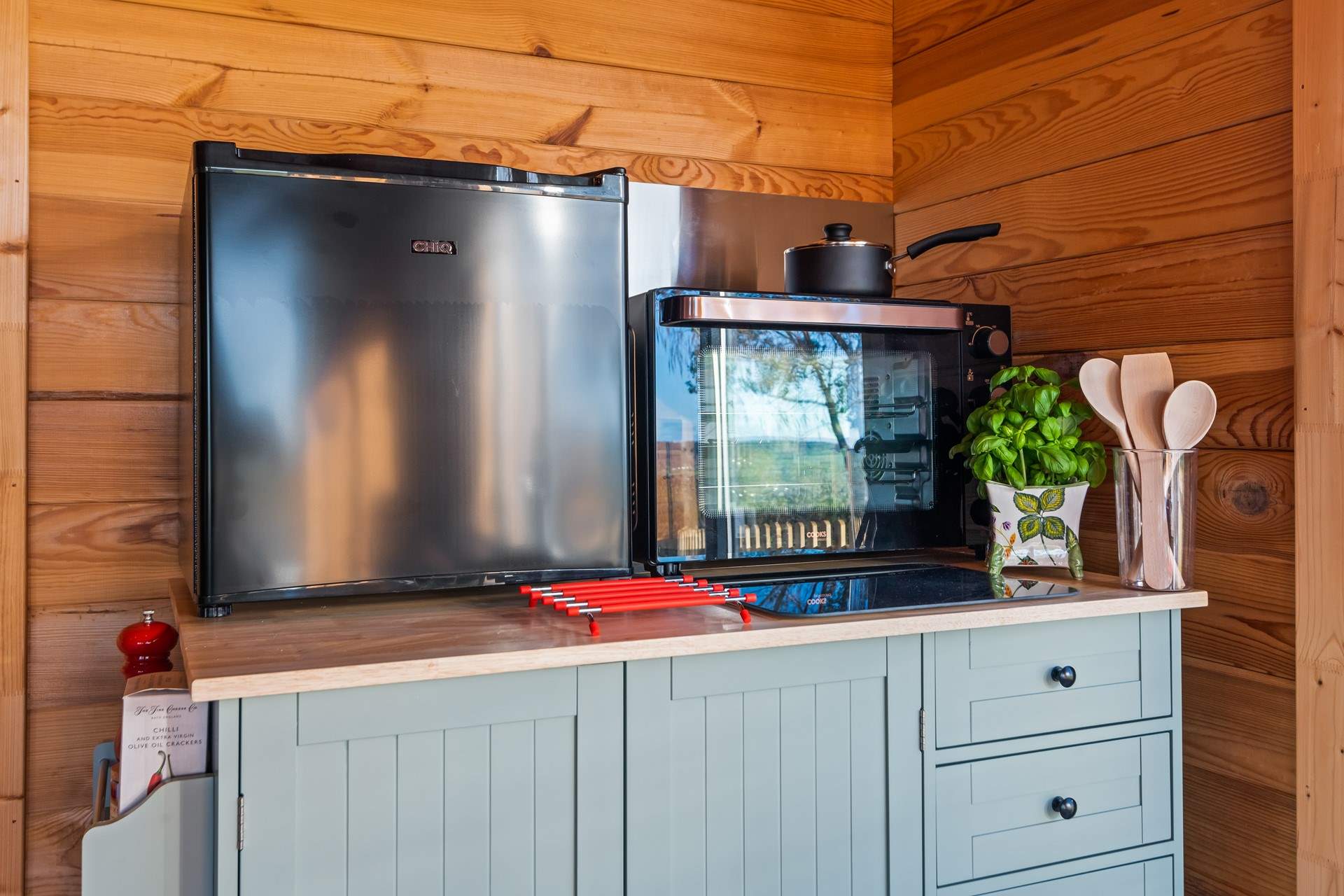 Should you wish to use a little more worktop space, the fridge can easily be located to another purpose-built area of the lodge allowing for more worktop space to whip up that special meal.