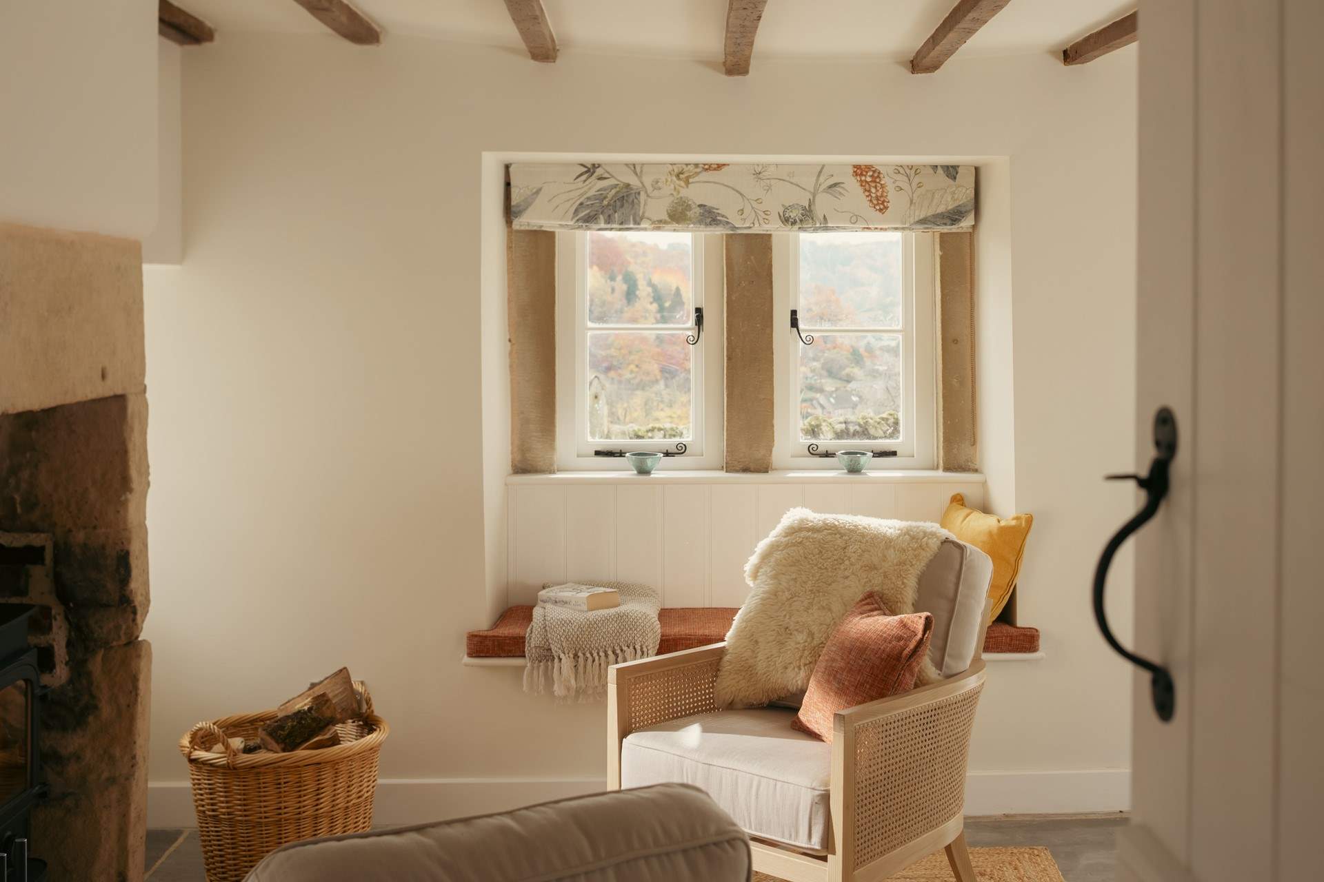 The designer linens enhance the style of Knouchley Cottage.