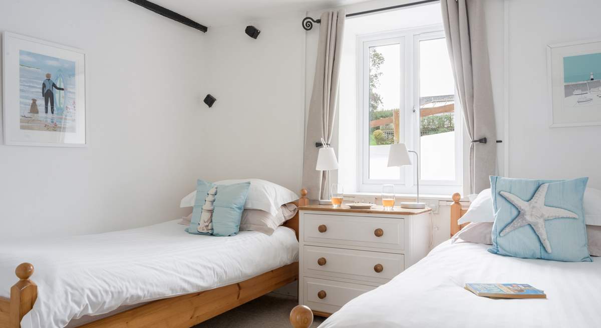 Bedroom 1 on the ground floor has twin beds suitable for adults or children.