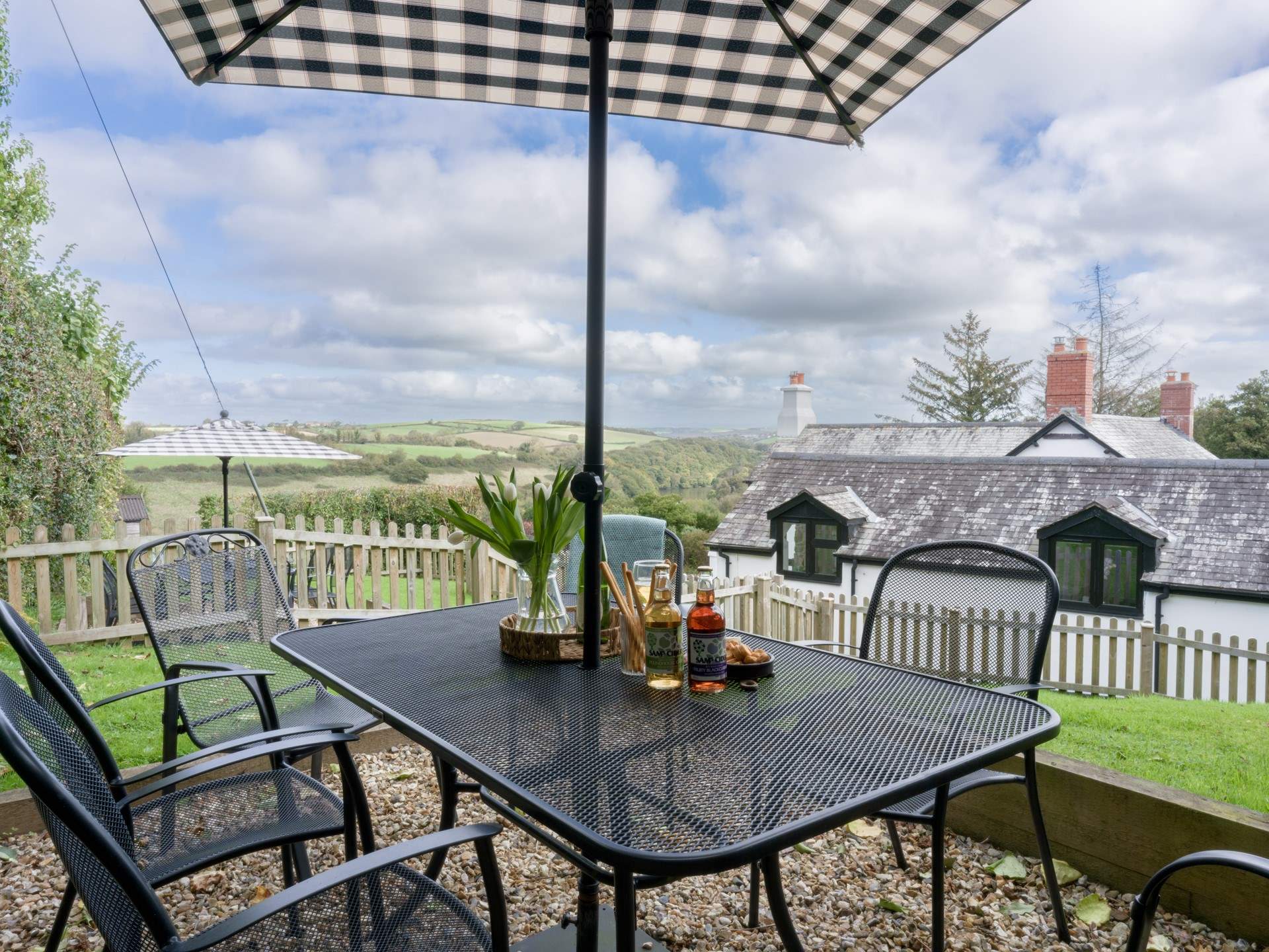 The seating area at the top of the garden makes the most of the wonderful views.