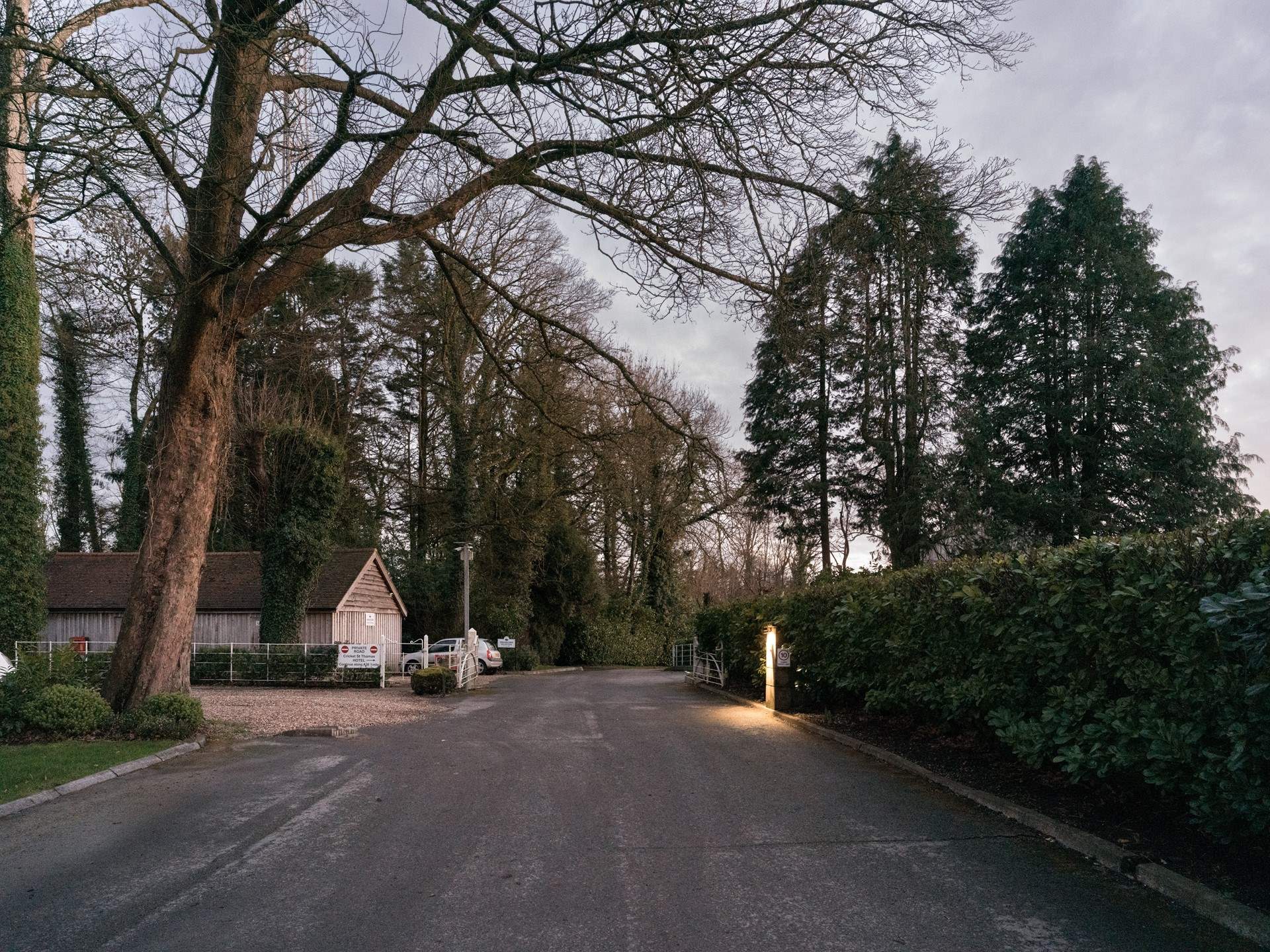 The secure entrance to the exclusive Swandown estate from the road.
