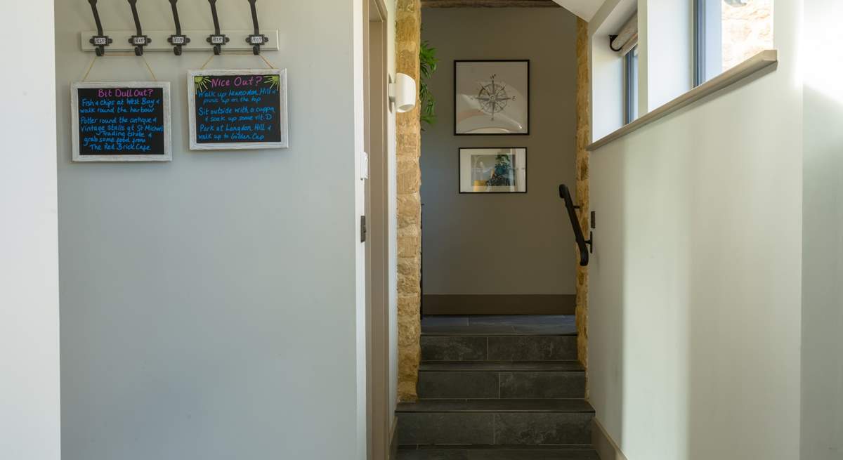 Clever little touches throughout include personalised chalkboard recommendations and local tips. Be mindful of the steps up to both bedrooms.