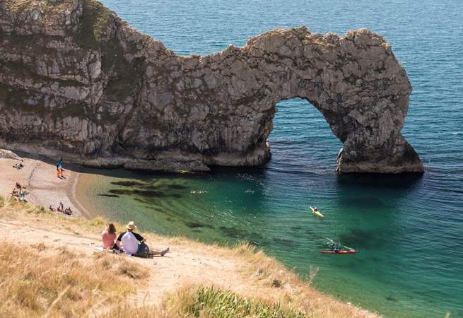 The iconic Durdle Door with Lulworth Cove close by.