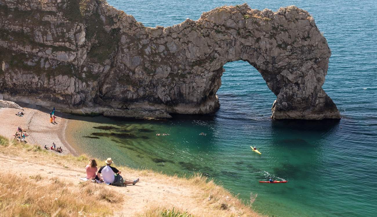 The iconic Durdle Door with Lulworth Cove close by.