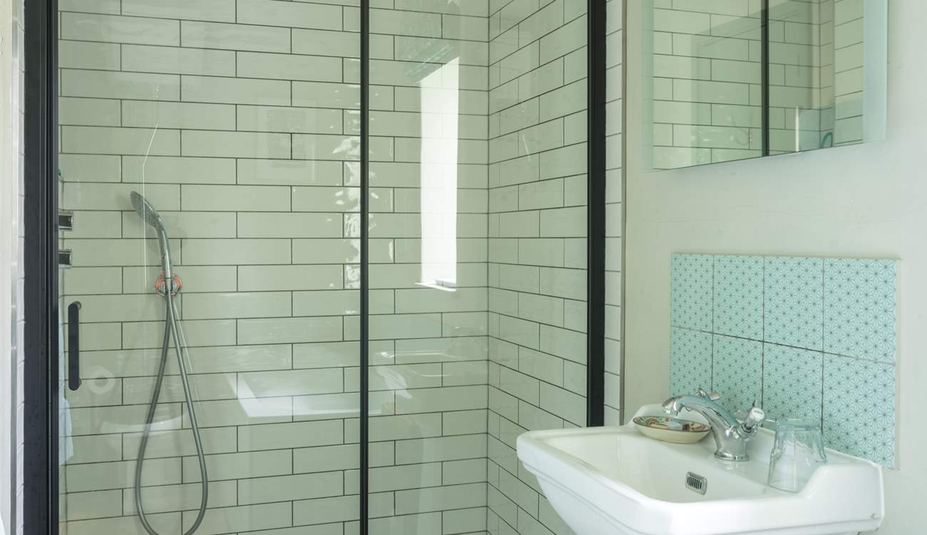 The bathroom is very spacious with a large shower enclosure and rainfall shower.